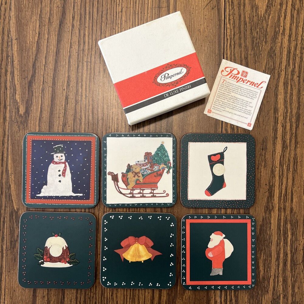 Pimpernel Coaster Set of 6 Christmas Candy Stick Cork Back Stain Resistant